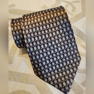 BILL BLASS Neo Men's 100% Silk Tie Geometric Gold-Tan/Gray 58"